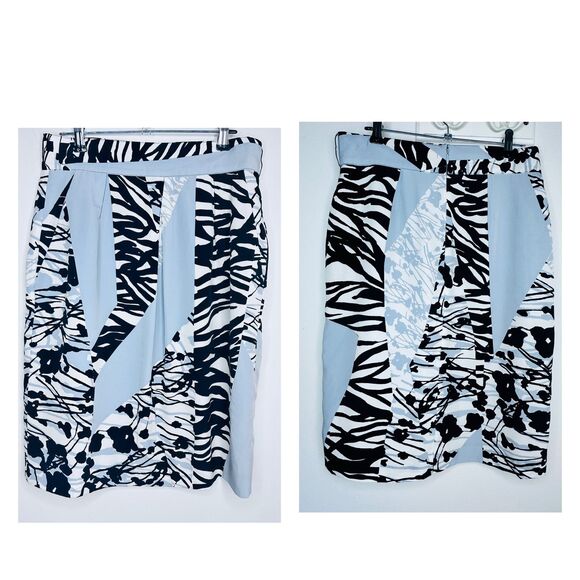 Ellen Tracy Women’s Size 2 Skirt Geometric Print Blue Black White Pockets clean - Picture 2 of 9